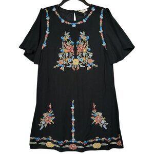 Entro Embroidered Floral Short Flutter Sleeve Mini Shift Dress SMALL